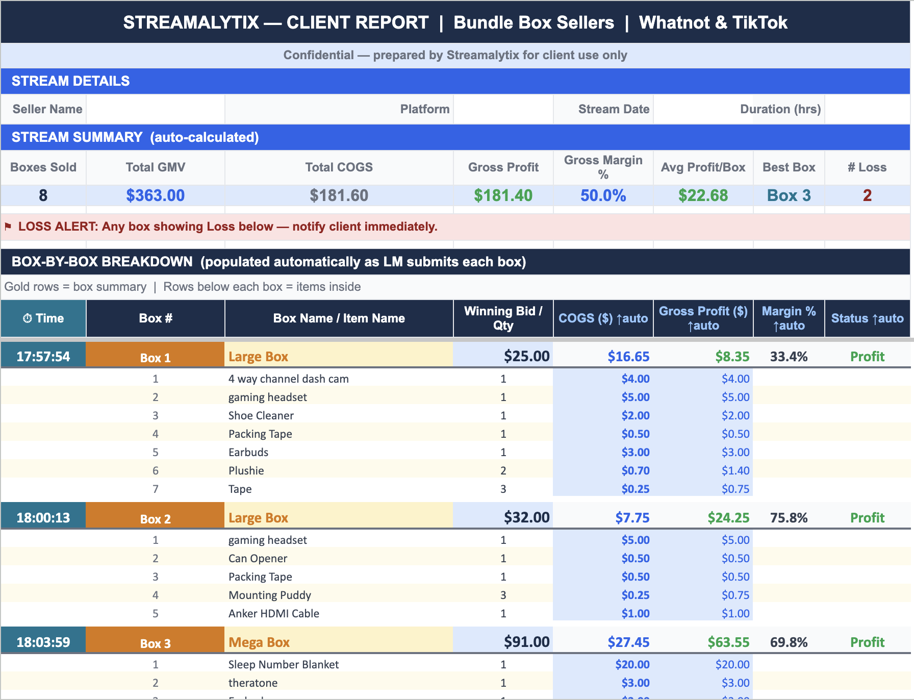Streamalytix client report screenshot